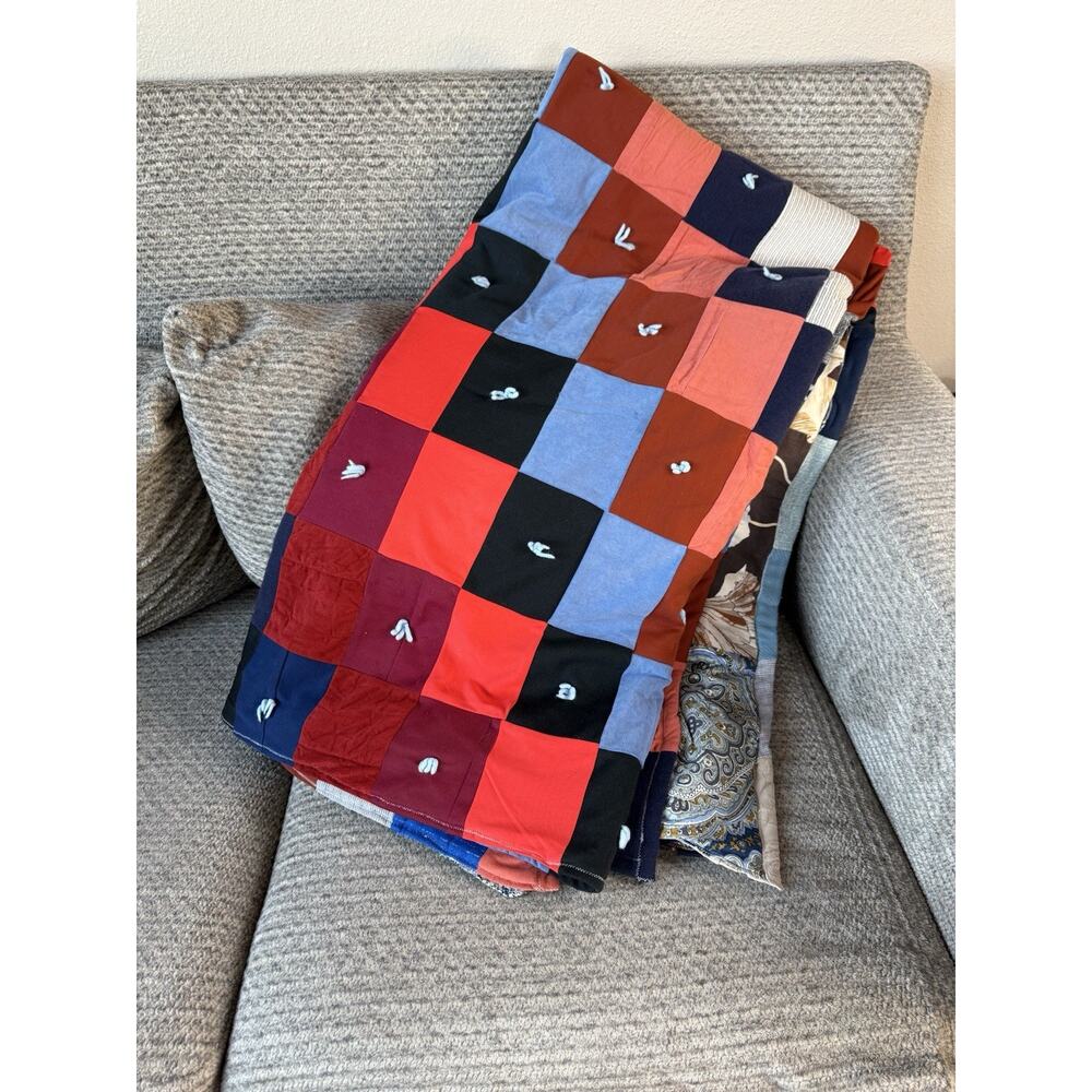 Vintage Handmade Patchwork Blocks Hand Quilt 81"x77"